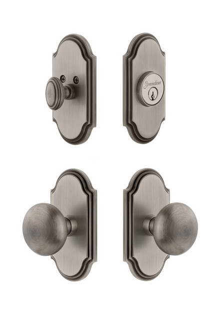 Grandeur Hardware - Arc Plate with Fifth Avenue Knob and matching Deadbolt in Antique Pewter - ARCFAV - 826605