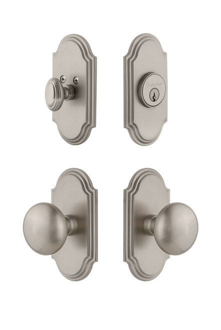 Grandeur Hardware - Arc Plate with Fifth Avenue Knob and matching Deadbolt in Satin Nickel - ARCFAV - 826593