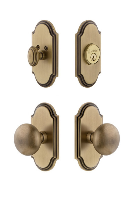 Grandeur Hardware - Arc Plate with Fifth Avenue Knob and matching Deadbolt in Vintage Brass - ARCFAV - 826585