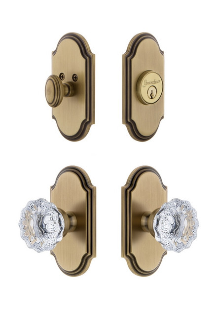 Grandeur Hardware - Arc Plate with Fontainebleau Crystal Knob and matching Deadbolt in Vintage Brass - ARCFON - 826681