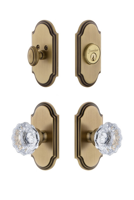 Grandeur Hardware - Arc Plate with Fontainebleau Crystal Knob and matching Deadbolt in Vintage Brass - ARCFON - 826745