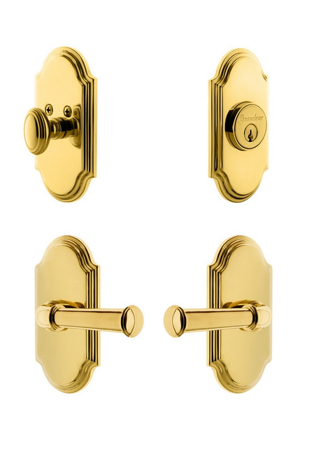 Grandeur Hardware - Arc Plate with Georgetown Lever and matching Deadbolt in Lifetime Brass - ARCGEO - 834734