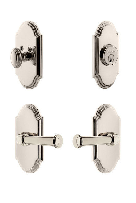 Grandeur Hardware - Arc Plate with Georgetown Lever and matching Deadbolt in Polished Nickel - ARCGEO - 834736