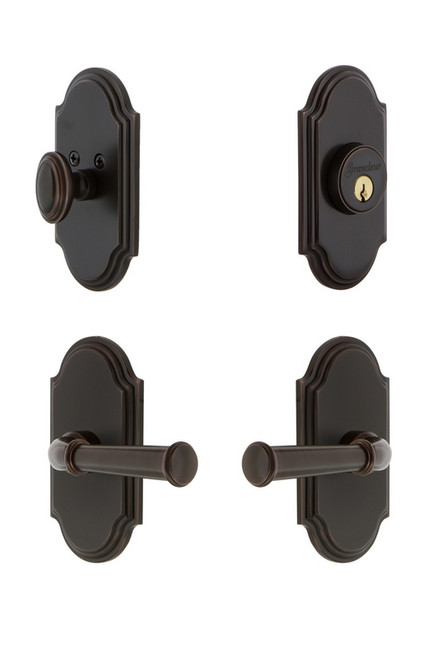 Grandeur Hardware - Arc Plate with Georgetown Lever and matching Deadbolt in Timeless Bronze - ARCGEO - 834742