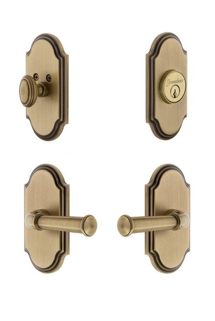 Grandeur Hardware - Arc Plate with Georgetown Lever and matching Deadbolt in Vintage Brass - ARCGEO - 834767