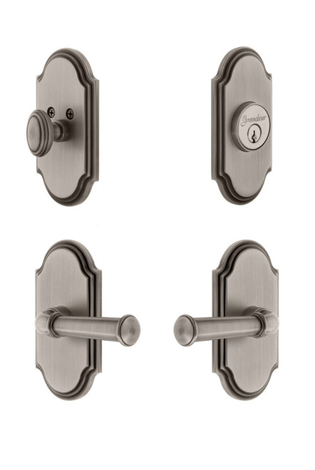 Grandeur Hardware - Arc Plate with Georgetown Lever and matching Deadbolt in Antique Pewter - ARCGEO - 834792