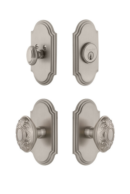 Grandeur Hardware - Arc Plate with Grande Victorian Knob and matching Deadbolt in Satin Nickel - ARCGVC - 826785
