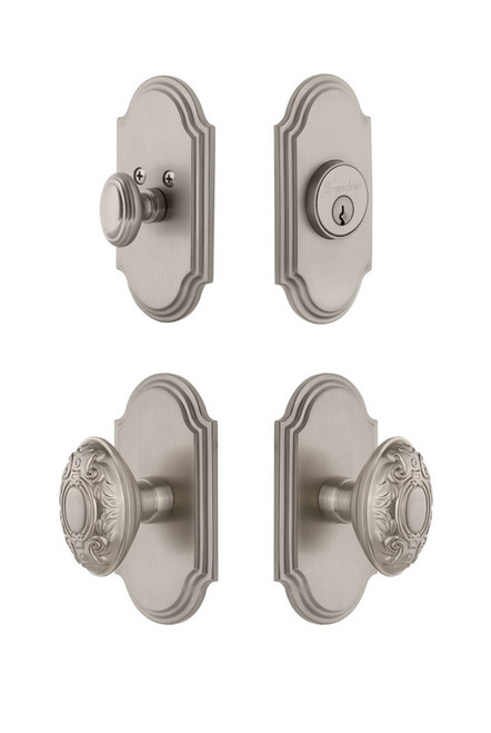 Grandeur Hardware - Arc Plate with Grande Victorian Knob and matching Deadbolt in Satin Nickel - ARCGVC - 826833