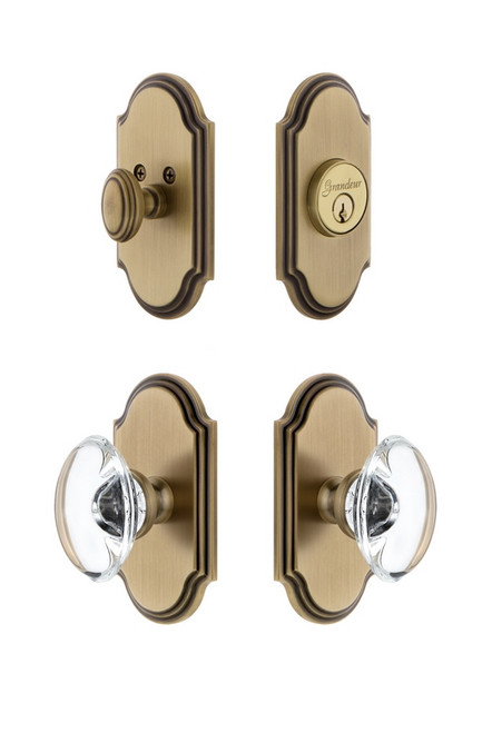 Grandeur Hardware - Arc Plate with Provence Crystal Knob and matching Deadbolt in Vintage Brass - ARCPRO - 827113