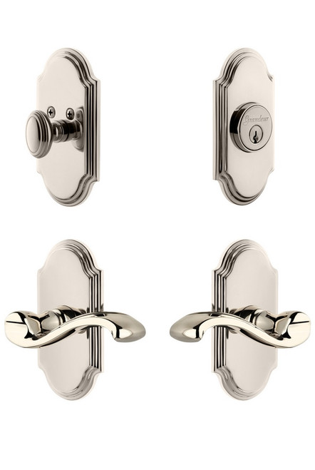 Grandeur Hardware - Arc Plate with Portfino Lever and matching Deadbolt in Polished Nickel - ARCPRT - 827629