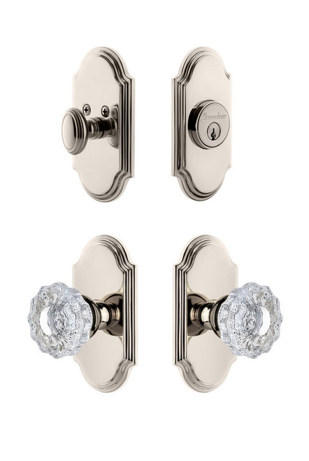 Grandeur Hardware - Arc Plate with Versailles Crystal Knob and matching Deadbolt in Polished Nickel - ARCVER - 827149