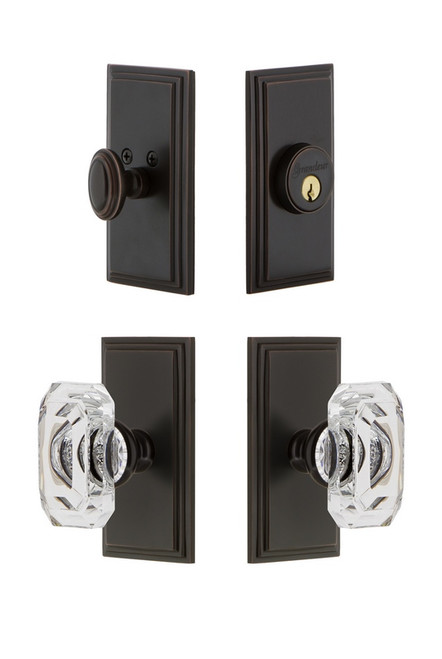 Grandeur Hardware - Carre Plate with Baguette Crystal Knob and matching Deadbolt in Timeless Bronze - CARBCC - 829060