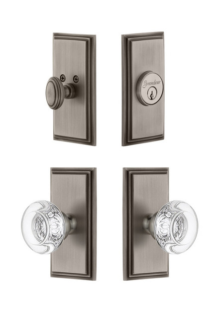 Grandeur Hardware - Carre Plate with Bordeaux Crystal Knob and matching Deadbolt in Antique Pewter - CARBOR - 826222
