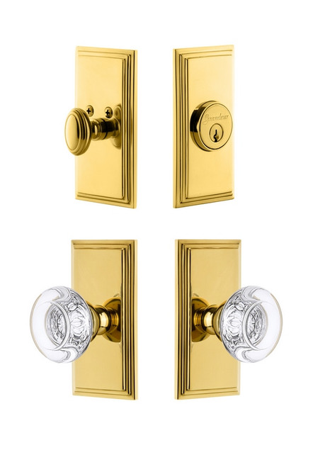 Grandeur Hardware - Carre Plate with Bordeaux Crystal Knob and matching Deadbolt in Lifetime Brass - CARBOR - 826182