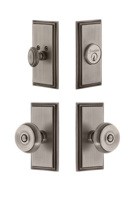 Grandeur Hardware - Carre Plate with Bouton Knob and matching Deadbolt in Antique Pewter - CARBOU - 833922