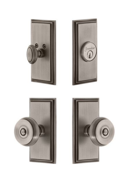 Grandeur Hardware - Carre Plate with Bouton Knob and matching Deadbolt in Antique Pewter - CARBOU - 833947