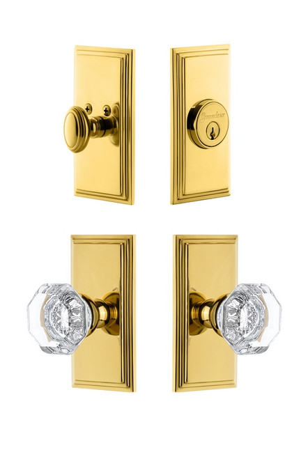 Grandeur Hardware - Carre Plate with Chambord Crystal Knob and matching Deadbolt in Lifetime Brass - CARCHM - 826422
