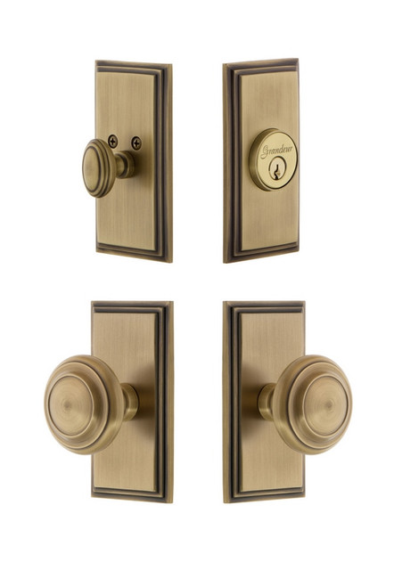 Grandeur Hardware - Carre Plate with Circulaire Knob and matching Deadbolt in Vintage Brass - CARCIR - 833856