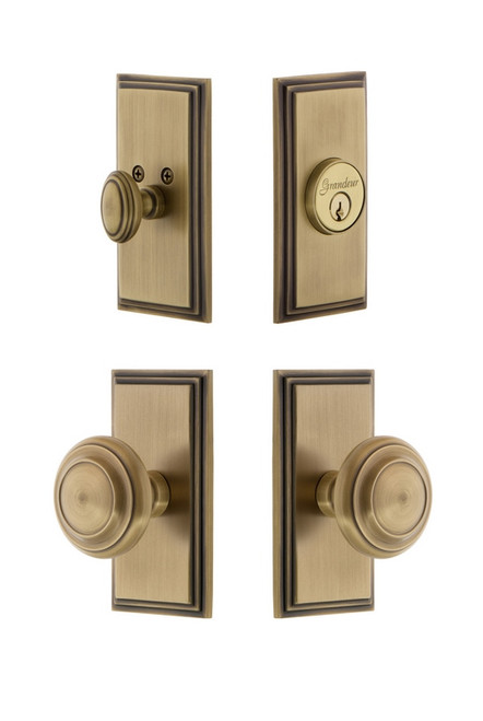 Grandeur Hardware - Carre Plate with Circulaire Knob and matching Deadbolt in Vintage Brass - CARCIR - 833866