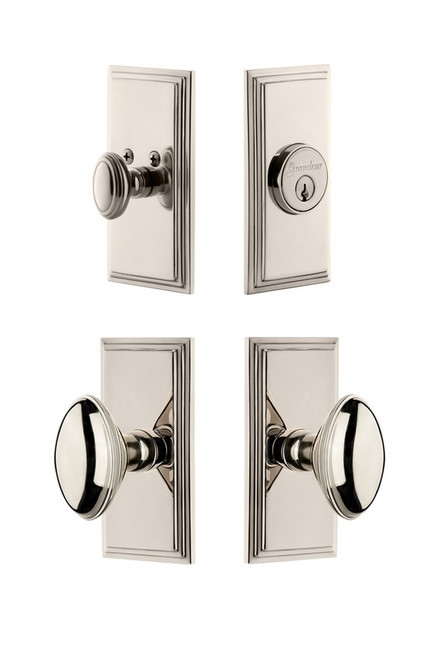 Grandeur Hardware - Carre Plate with Eden Prairie Knob and matching Deadbolt in Polished Nickel - CAREDN - 826494