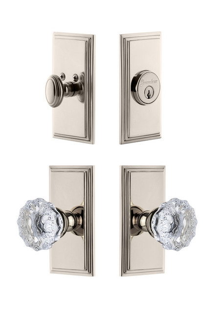 Grandeur Hardware - Carre Plate with Fontainebleau Crystal Knob and matching Deadbolt in Polished Nickel - CARFON - 826670