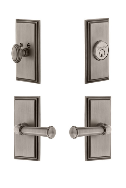 Grandeur Hardware - Carre Plate with Georgetown Lever and matching Deadbolt in Antique Pewter - CARGEO - 834804