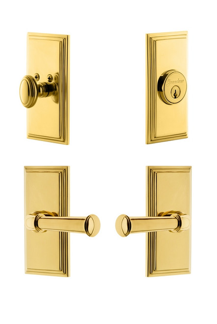 Grandeur Hardware - Carre Plate with Georgetown Lever and matching Deadbolt in Lifetime Brass - CARGEO - 834812