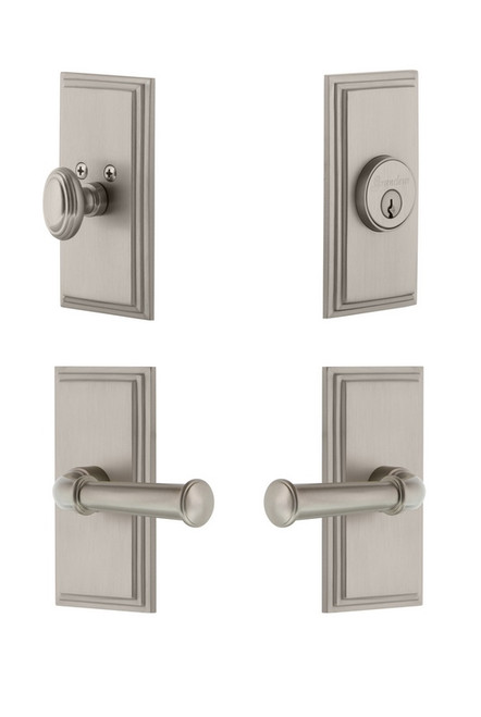 Grandeur Hardware - Carre Plate with Georgetown Lever and matching Deadbolt in Satin Nickel - CARGEO - 834817