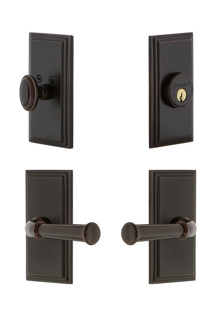 Grandeur Hardware - Carre Plate with Georgetown Lever and matching Deadbolt in Timeless Bronze - CARGEO - 834830