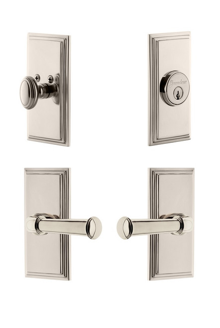 Grandeur Hardware - Carre Plate with Georgetown Lever and matching Deadbolt in Polished Nickel - CARGEO - 834842