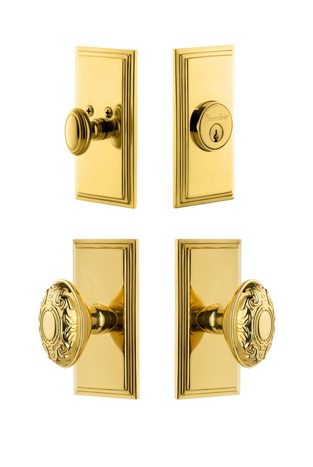 Grandeur Hardware - Carre Plate with Grande Victorian Knob and matching Deadbolt in Lifetime Brass - CARGVC - 826758