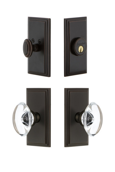 Grandeur Hardware - Carre Plate with Provence Crystal Knob and matching Deadbolt in Timeless Bronze - CARPRO - 827062