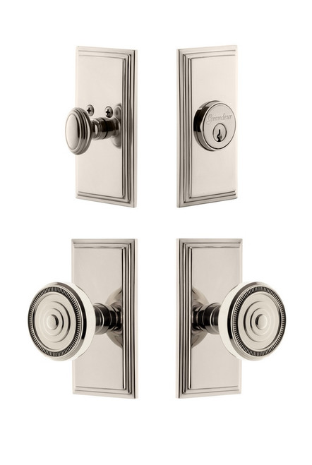 Grandeur Hardware - Carre Plate with Soleil Knob and matching Deadbolt in Polished Nickel - CARSOL - 833902