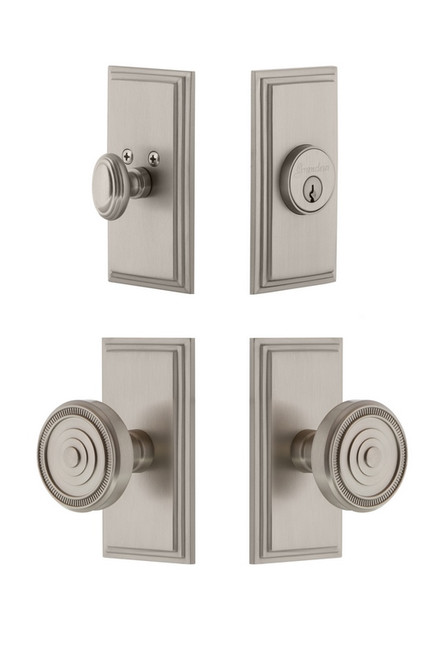 Grandeur Hardware - Carre Plate with Soleil Knob and matching Deadbolt in Satin Nickel - CARSOL - 833904