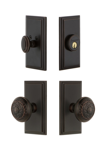 Grandeur Hardware - Carre Plate with Windsor Knob and matching Deadbolt in Timeless Bronze - CARWIN - 827318