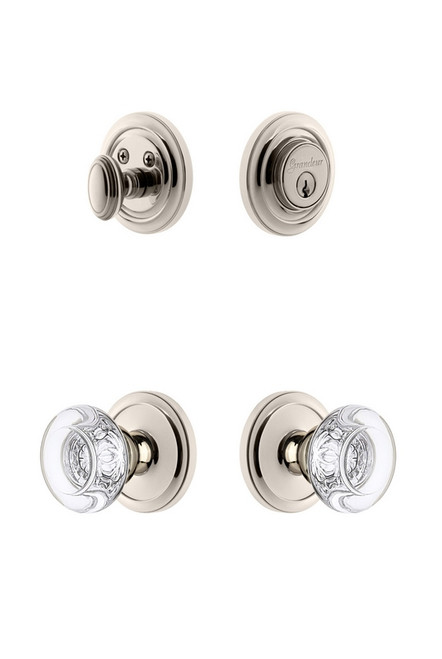 Grandeur Hardware - Circulaire Rosette with Bordeaux Crystal Knob and matching Deadbolt in Polished Nickel - CIRBOR - 826235