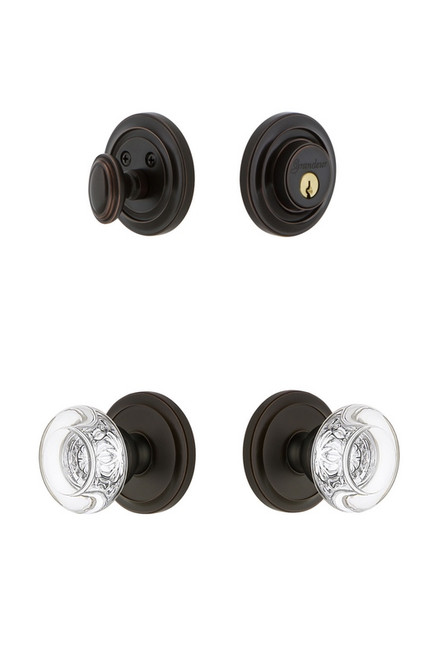 Grandeur Hardware - Circulaire Rosette with Bordeaux Crystal Knob and matching Deadbolt in Timeless Bronze - CIRBOR - 826211