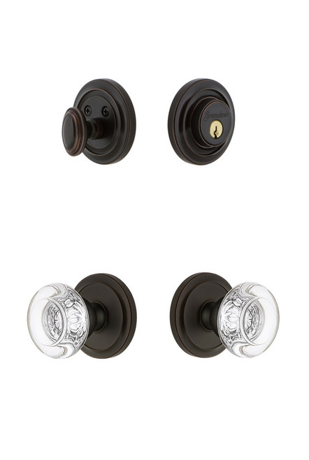 Grandeur Hardware - Circulaire Rosette with Bordeaux Crystal Knob and matching Deadbolt in Timeless Bronze - CIRBOR - 826243