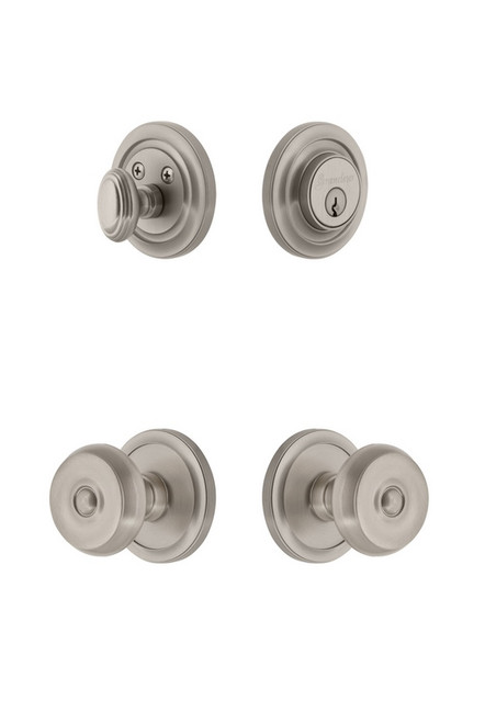 Grandeur Hardware - Circulaire Rosette with Bouton Knob and matching Deadbolt in Satin Nickel - CIRBOU - 834041