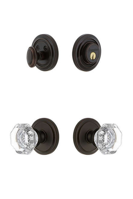 Grandeur Hardware - Circulaire Rosette with Chambord Crystal Knob and matching Deadbolt in Timeless Bronze - CIRCHM - 826403