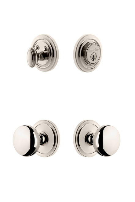 Grandeur Hardware - Circulaire Rosette with Fifth Avenue Knob and matching Deadbolt in Polished Nickel - CIRFAV - 826635