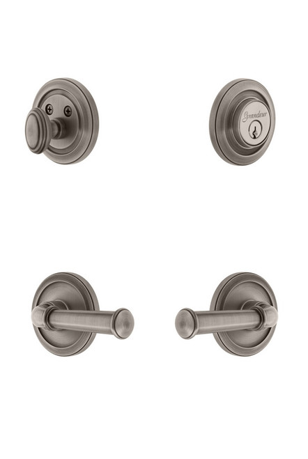 Grandeur Hardware - Circulaire Rosette with Georgetown Lever and matching Deadbolt in Antique Pewter - CIRGEO - 834913