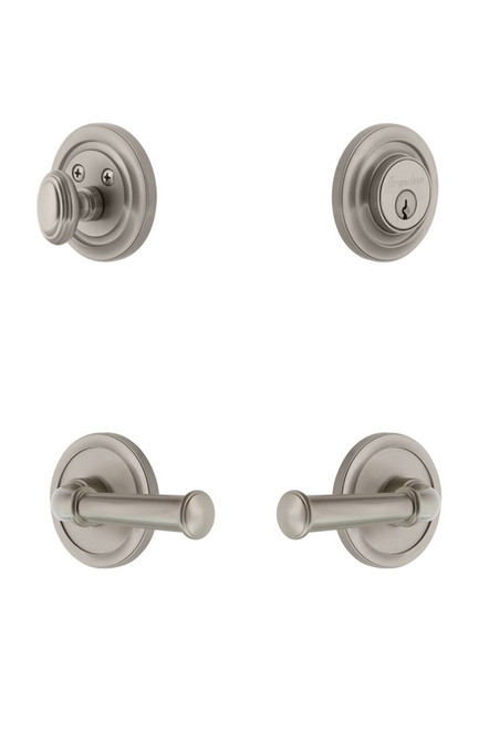 Grandeur Hardware - Circulaire Rosette with Georgetown Lever and matching Deadbolt in Satin Nickel - CIRGEO - 834957
