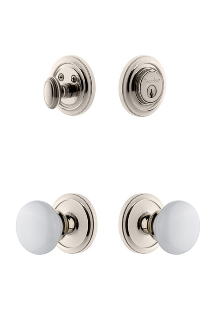 Grandeur Hardware - Circulaire Rosette with Hyde Park Porcelain Knob and matching Deadbolt in Polished Nickel - CIRHYD - 826875