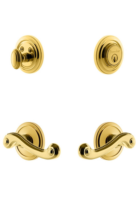 Grandeur Hardware - Circulaire Rosette with Newport Lever and matching Deadbolt in Lifetime Brass - CIRNEW - 834586