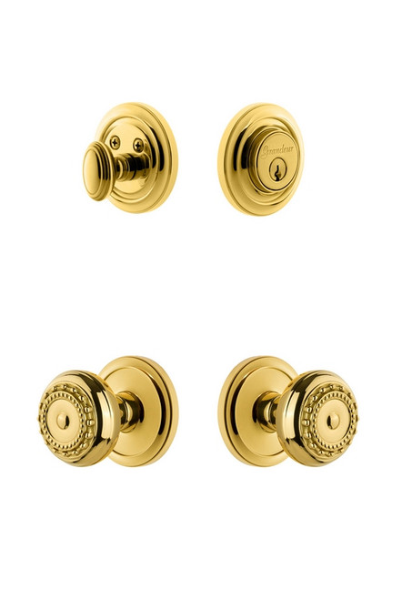 Grandeur Hardware - Circulaire Rosette with Parthenon Knob and matching Deadbolt in Lifetime Brass - CIRPAR - 826951