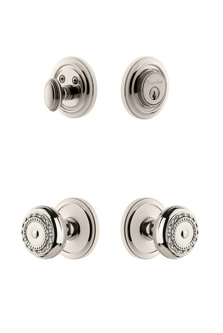 Grandeur Hardware - Circulaire Rosette with Parthenon Knob and matching Deadbolt in Polished Nickel - CIRPAR - 827003