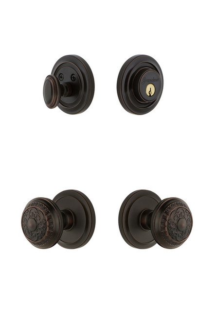 Grandeur Hardware - Circulaire Rosette with Windsor Knob and matching Deadbolt in Timeless Bronze - CIRWIN - 827315