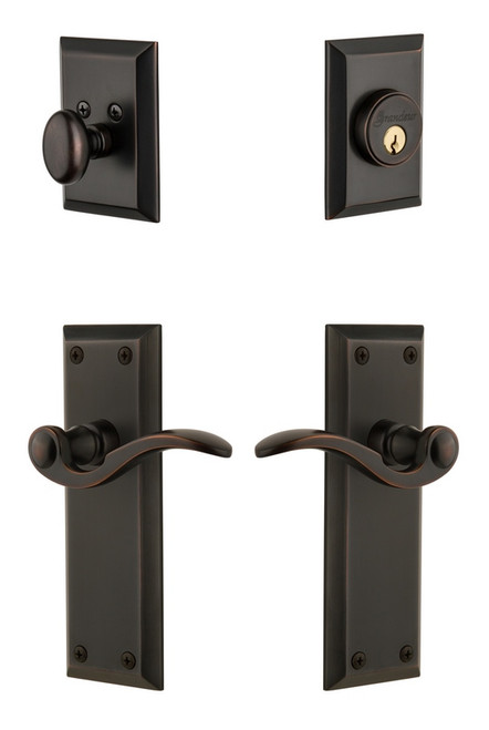 Grandeur Hardware - Fifth Avenue Plate with Bellagio Lever and matching Deadbolt in Timeless Bronze - FAVBEL - 820855