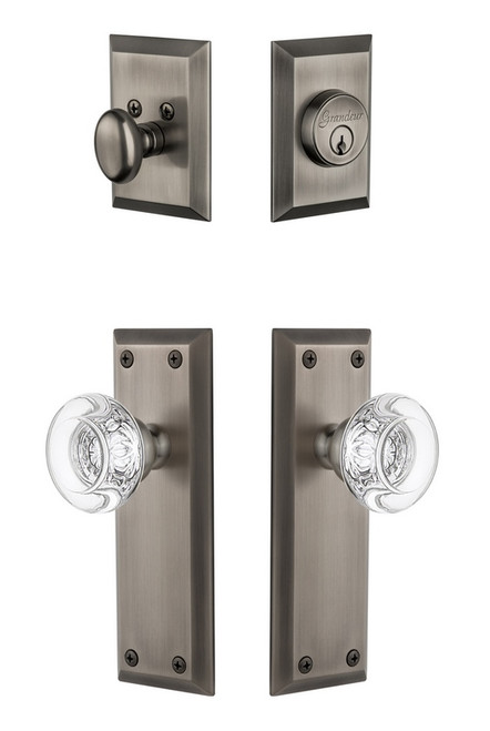 Grandeur Hardware - Fifth Avenue Plate with Bordeaux Crystal Knob and matching Deadbolt in Antique Pewter - FAVBOR - 817851